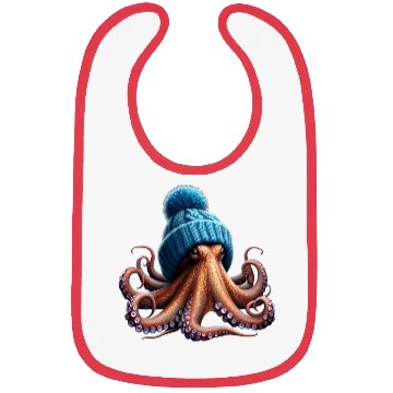 Discover An Octopus Wearing a Knitted Blue Winter Hat Bibs