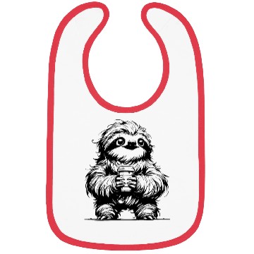Discover Morning Coffee Sloth Pencil Sketch Bibs