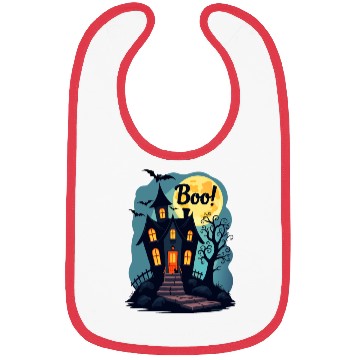 Discover spooky haunted house with a black cat sitting Bibs