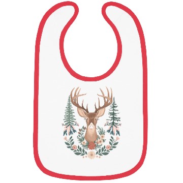 Discover Cottagecore Deer with Floral Wreath and Evergreen Bibs