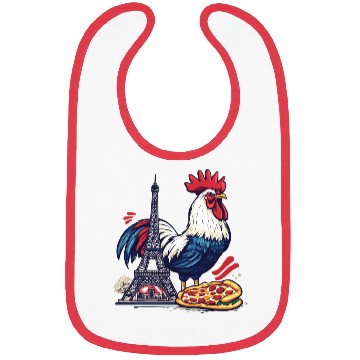 Discover French Pride: Rooster with Eiffel Tower and Pizza Bibs