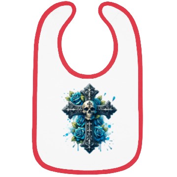 Discover Gothic Collection - Cross, Skull & Blue Roses Bibs