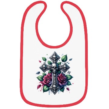 Discover Gothic Collection - Cross, Skulls & Red Roses Bibs
