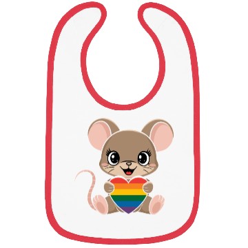 Discover Cute Mouse Holding LGTBQ Rainbow Heart Bibs