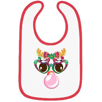Discover Reindeer face Blowing Bubble coquette bow Xmas Bibs