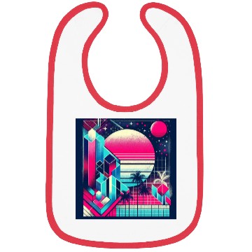 Discover "Retro Neon Cityscape: Geometric Risograph Design" Bibs