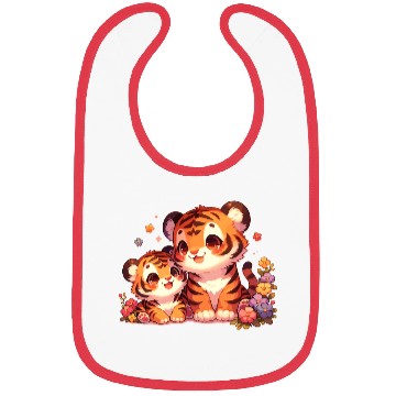 Discover Adorable Tiger Cubs Surrounded By Flowers Bibs
