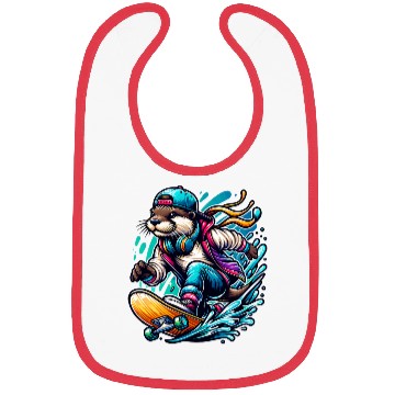 Discover Cool Otter Skateboarding with Headphones Vibrant Bibs