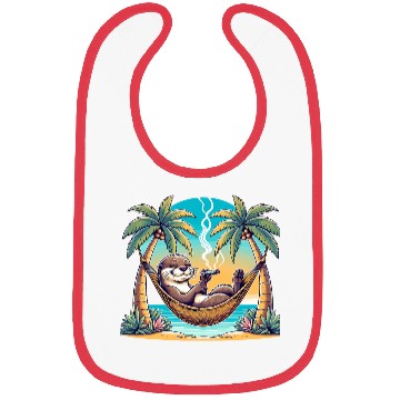 Discover Relaxed Otter in Hammock Smoking Cigar Under Palm Bibs