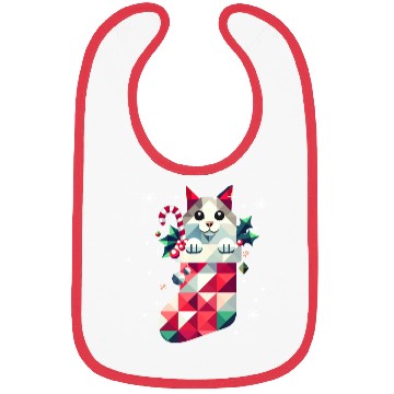 Discover cute cat in a colorful Christmas stocking Bibs