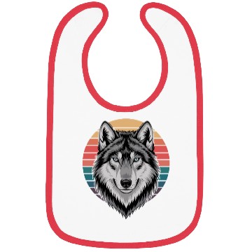 Discover Retro Wolf Head Against Colorful Sunset Bibs