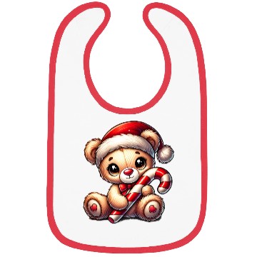 Discover Teddy with candy cane - sweet Christmas design Bibs