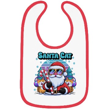 Discover Retro Santa Cartoon - Cool Cats & Candy Cane Vibes Bibs