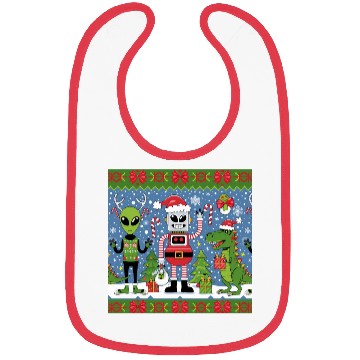 Discover Funny Ugly Christmas Sweater Design – Alien, Robot Bibs