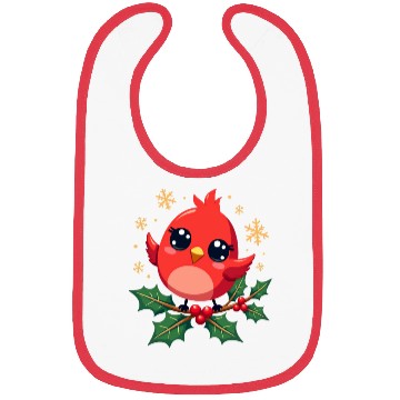 Discover Elegant Christmas Cardinal on Holly Branch Bibs