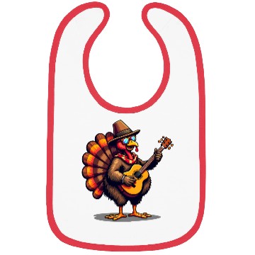 Discover Funny Thanksgiving Turkey Guitar Player Music Bibs