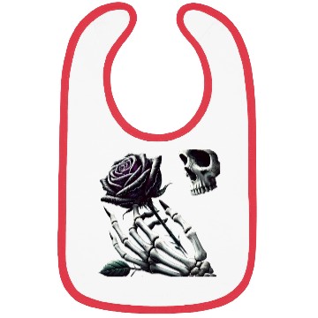 Discover Skeleton Hand Holding a Poisonous Rose Bibs