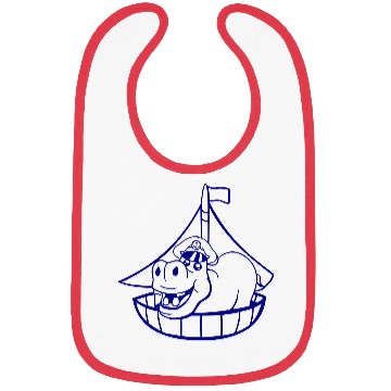 Discover Funny Hippo Old Captain Sails Cute Cartoon Comic Bibs