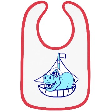 Discover Funny Hippo Old Captain Sails Cute Cartoon Comic Bibs
