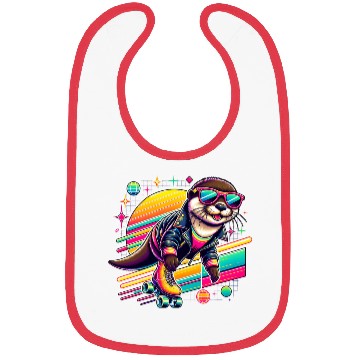 Discover Retro Roller Skating Otter Adventure Bibs