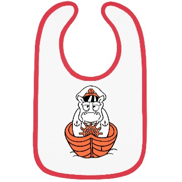 Discover Funny Hippo Old Captain Sails Cute Cartoon Comic Bibs