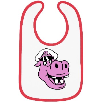 Discover Old Hippo Captain Face Funny Cute Cartoon Comic Bibs