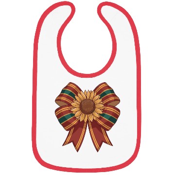 Discover Sunflower on Red and Green Ribbon Bow Bibs