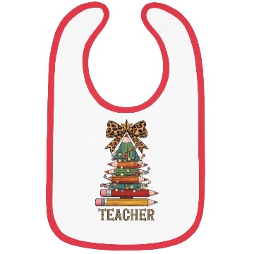 Discover Christmas Tree Pencil Teacher Leopard Bow Design Bibs