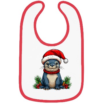 Discover Festive Otter with Santa Hat Bibs
