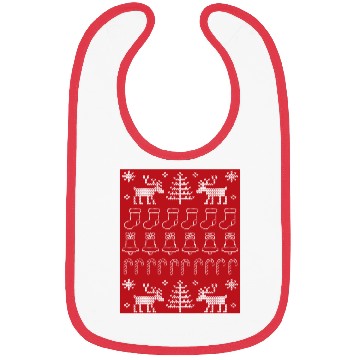 Discover Ugly Christmas Sweater Pattern on Red Background Bibs
