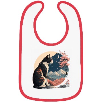Discover Nighttime Serenity: Cat, Cherry Blossoms, Mountain Bibs