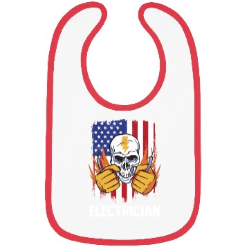 Discover Electrician Skull with American Flag Background Bibs