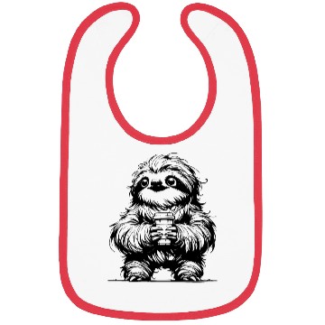 Discover Sloth With Coffee Mug Pencil Drawing Bibs