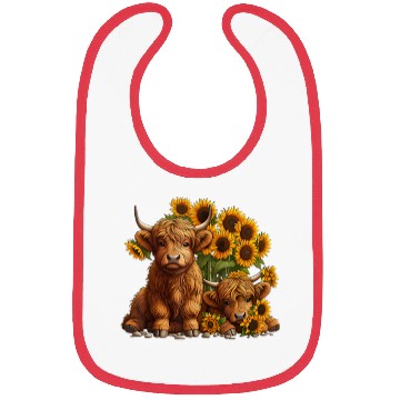 Discover Cute Scottish Highland Cow Sunflower Farmer Bibs
