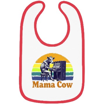 Discover Mama Cow Playing Piano Retro Design Bibs
