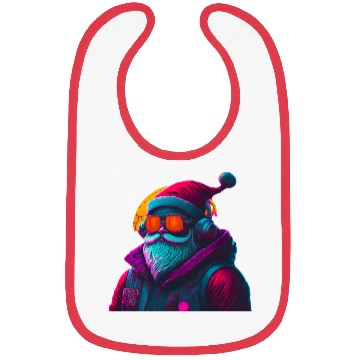 Discover Retro Cool Santa Claus with Headphones Neon Colors Bibs