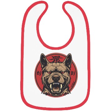 Discover Fierce Dog Head with Red Circle and Fangs Bibs