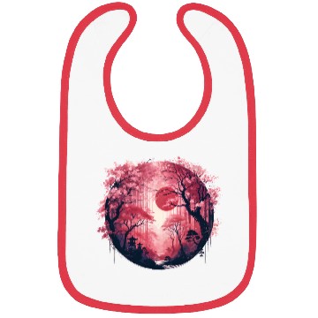 Discover Serene Sakura Under Crimson Sun Bibs