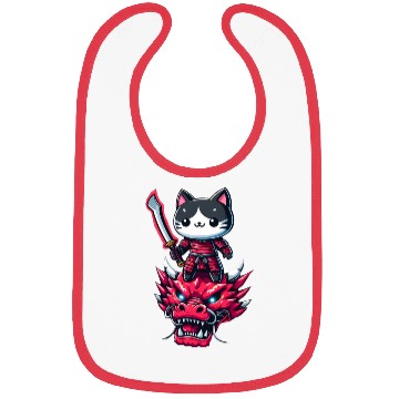 Discover Samurai Cat with Sword on Dragon in Epic 3D Effect Bibs