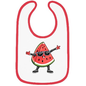 Discover Funny Kawaii Watermelon Smiling with Sunglasses Ad Bibs
