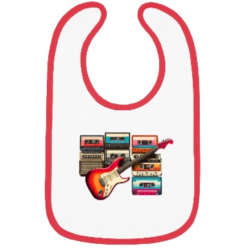 Discover Old guitar and old cassette tape Bibs