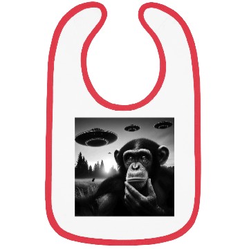 Discover Chimp Monkey Ape Funny Selfie with UFOs Weird Alie Bibs