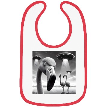 Discover Flamingo Sci-fi Funny Graphic Selfie with UFOs Wei Bibs