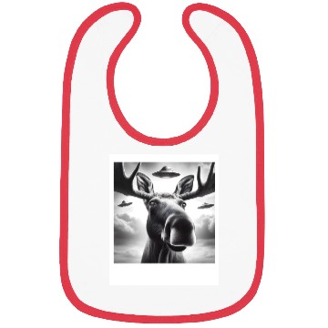 Discover Moose Funny Graphic Selfie with UFOs Weird Aliens Bibs
