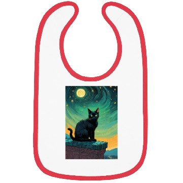 Discover Cat painting red black cat Bibs
