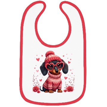 Discover Cute Valentine Dachshund in Cozy Sweater Bibs