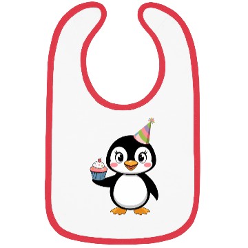 Discover Birthday Joyful Penguin With Cupcake Bibs