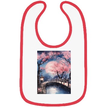Discover Watercolor cherry blossom festival full moon Bibs
