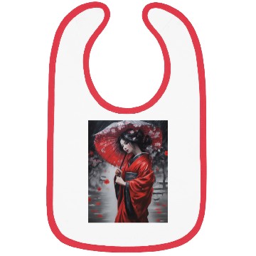 Discover Geisha umbrella rain storm cherry blossoms Bibs