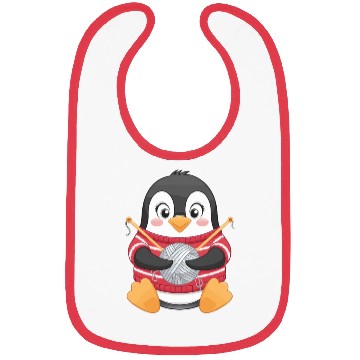 Discover Knitting Penguin with Yarn in Sweater Bibs